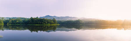 Panorama reservoirs in upstream areas. There are forests, mountains and abundant resources.の写真素材