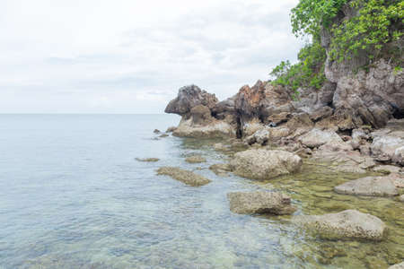 Rocky beach by the sea. Small stones on the sea.の写真素材
