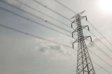 high voltage pole. The electric power transmission pole energy.の写真素材