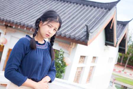 Portrait asian teen and smile relax in holiday. relax time. happy and smile.の写真素材