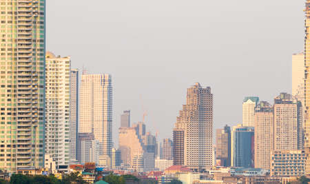 Skyscraper and building in Bangkok city. Business building in evening Bangkok city.のeditorial素材