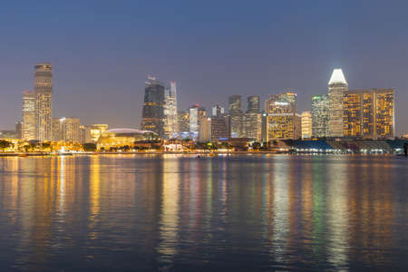 Singapore tall buildings at night.Business district and high-rise building in Singaporeのeditorial素材