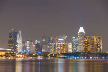 Singapore tall buildings at night.Business district and high-rise building in Singaporeのeditorial素材
