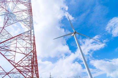 Wind turbine for generating electricity Wind turbine fields for power generation In the daytime the wind is clear.の写真素材