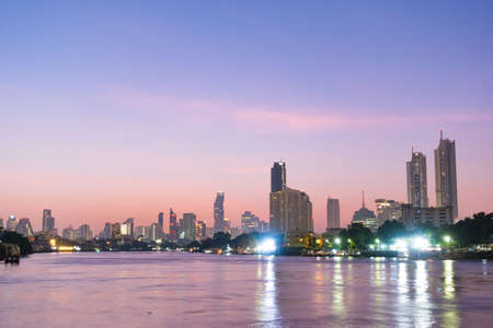 Building and skyscraper Bangkok city in morning. blue sky and cloud in summer.の写真素材