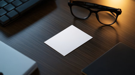 A blank business card on modern desk with glassesの素材