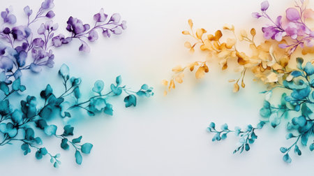 A Bright and airy watercolor wash with soft gradients and leavesの素材