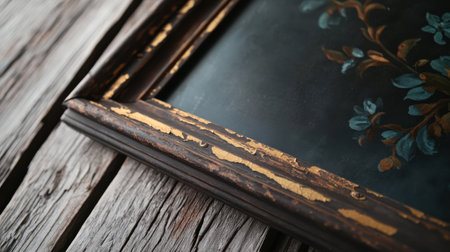 A Distressed vintage picture frame with faded gold leaf designの素材