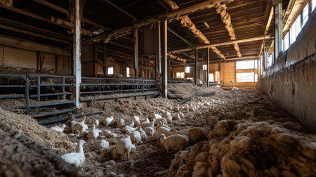 An Overcrowded factory farm with animals in poor conditionsの素材