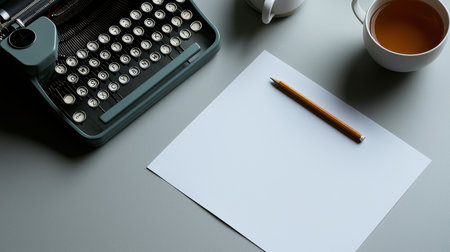 A vintage typewriter with pencil and blank paperの素材