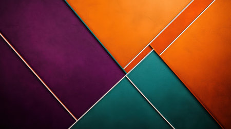 A Vivid geometric composition in orange, purple, and teal huesの素材