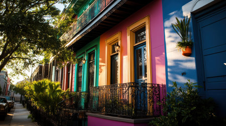 A Colorful vintage houses in New Orleans with vibrant facadesの素材