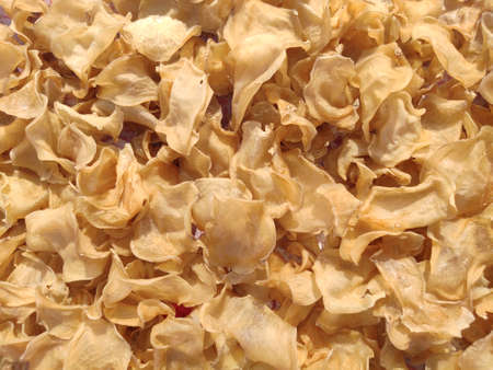 Uncooked sun dry potato chips slices top viewの写真素材