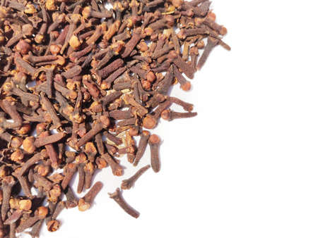 dried cloves heap isolated on white background space for text.の写真素材