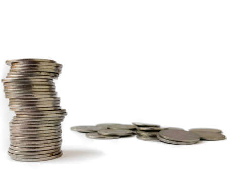 Coins Stack or pile on white background , money investment and finance conceptの写真素材