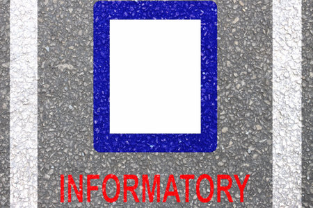 information sign is a blue rectangle painted on road for giving information about upcoming...