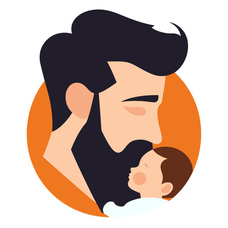 Father with his newborn baby. Vector illustration in flat cartoon style.のイラスト素材