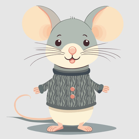 Cute gray mouse in sweater. Vector illustration in cartoon style.のイラスト素材