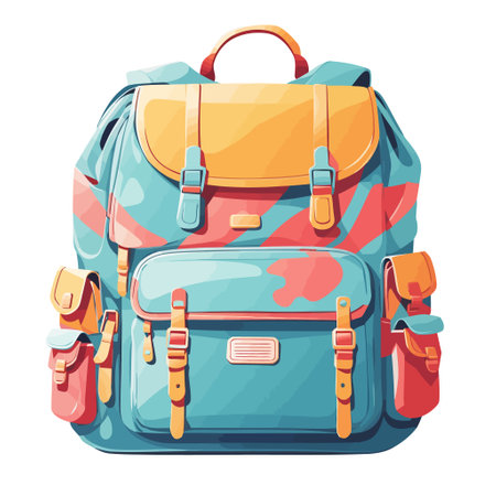 Blue backpack isolated on white background. Cartoon style. Vector illustration.