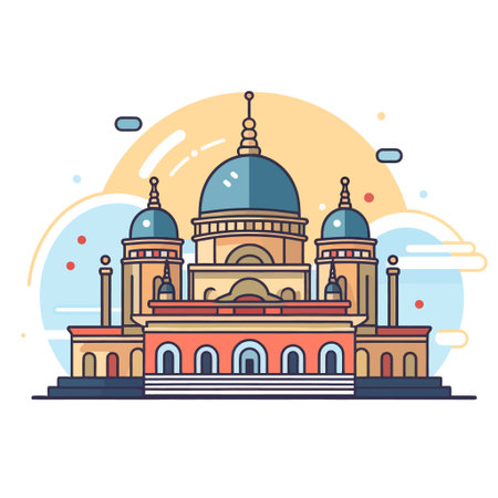 Vector illustration in trendy flat linear style with mosque building and blue skyのイラスト素材