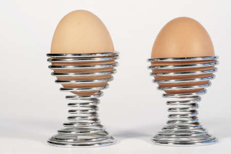 brown soft boiled eggs for breakfastの写真素材