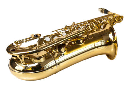 golden concert saxophone  isolated on white backgroundの写真素材