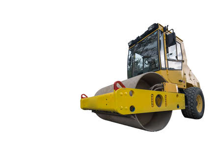 front view of huge isolated yellow compactor truckの写真素材