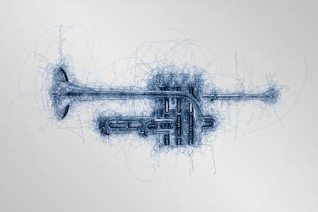hand drawn sketch of music piccolo trumpet view from sideの写真素材