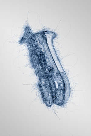 hand drawn concert saxophone on white backgroundの写真素材