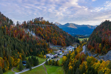ruin castle ehrenberg in ferienregion reutte and fortress klause at fall autumnの写真素材