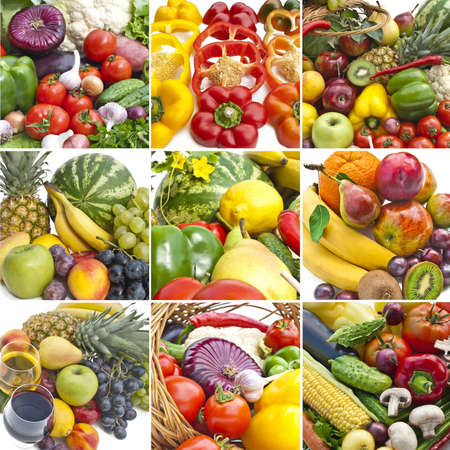 Multi picture of some group of fruits and vegetables close upの写真素材