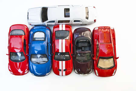 Six coloured car isolated on whiteの写真素材