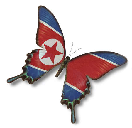 Korean National Democratic Republic flag on butterfly isolated on whiteの写真素材