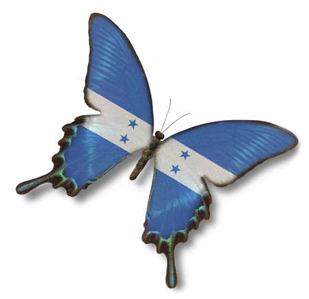 Honduras flag on butterfly isolated on whiteの写真素材