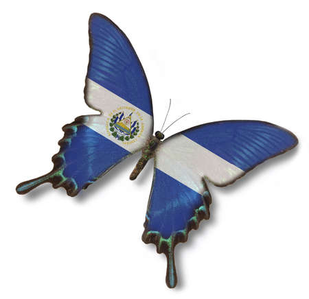 El Salvador flag on butterfly isolated on whiteの写真素材