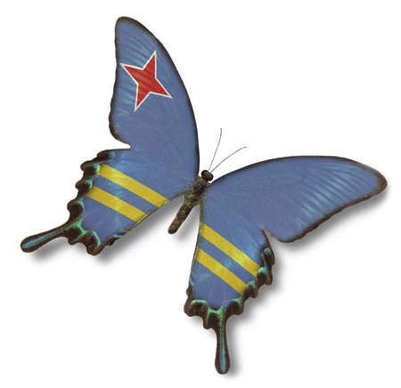 Aruba flag on butterfly isolated on whiteの写真素材
