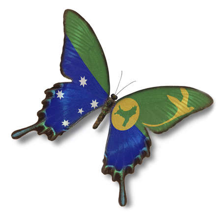 Christmas Island flag on butterfly isolated on whiteの写真素材