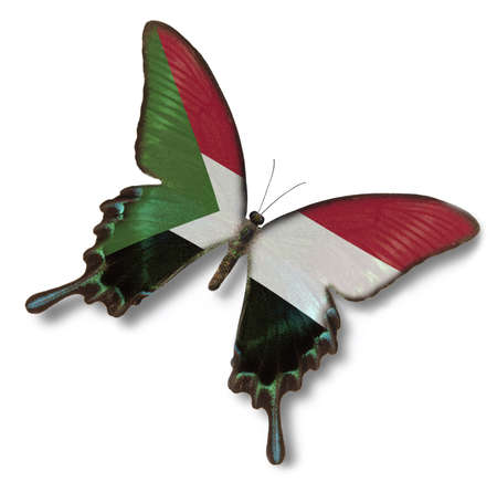 Sudan flag on butterfly isolated on whiteの写真素材