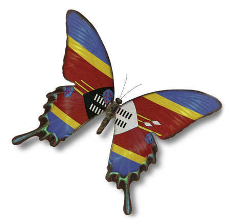 Swaziland flag on butterfly isolated on whiteの写真素材
