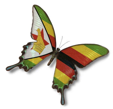 Zimbabwe flag on butterfly isolated on whiteの写真素材