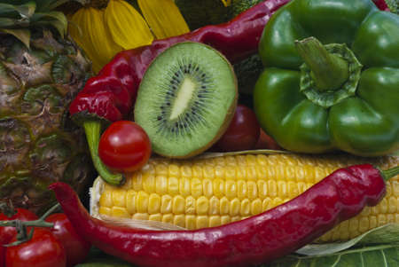 The group of fruits and vegetables closeup viewの写真素材