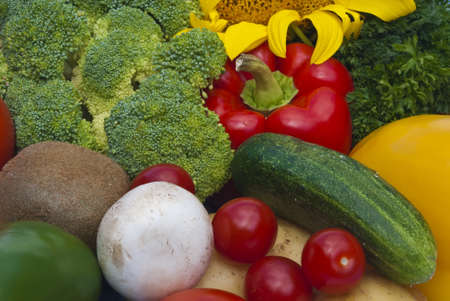The group of fruits and vegetables closeup viewの写真素材