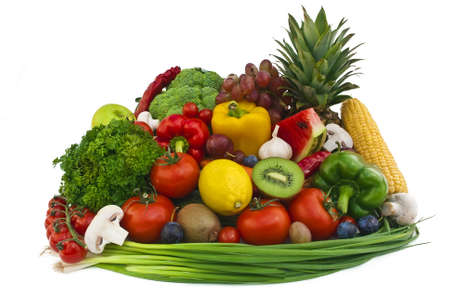 The group of fruits and vegetables isolated on whiteの写真素材