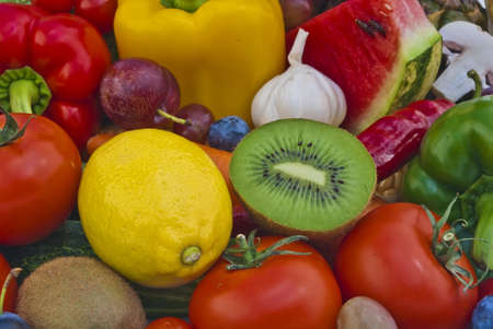 The group of fruits and vegetables closeup viewの写真素材