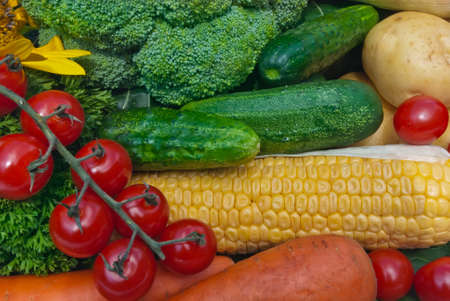 The group of fruits and vegetables closeup viewの写真素材