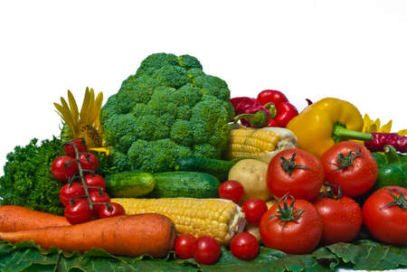 The group of fruits and vegetables on white backgroundの写真素材