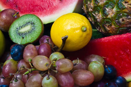 The group of fruits and vegetables closeup viewの写真素材