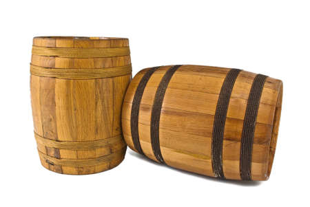 2 barrels for wine isolated on whiteの写真素材