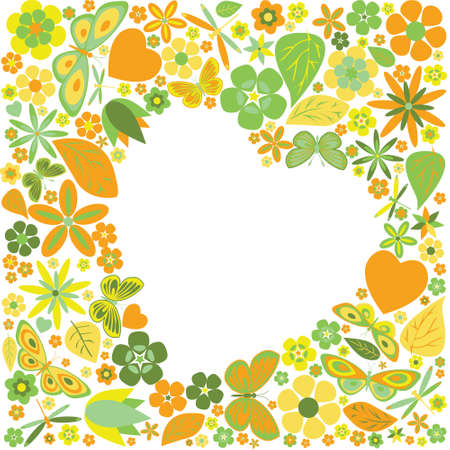 Holiday heart with flowers and butterflies. Vector illustrationのイラスト素材