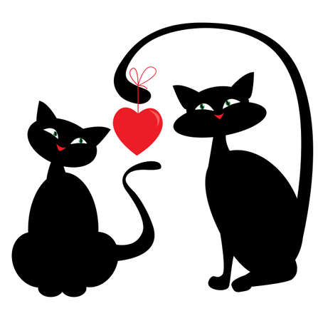 Two cats and red heart. Vector illustrationのイラスト素材